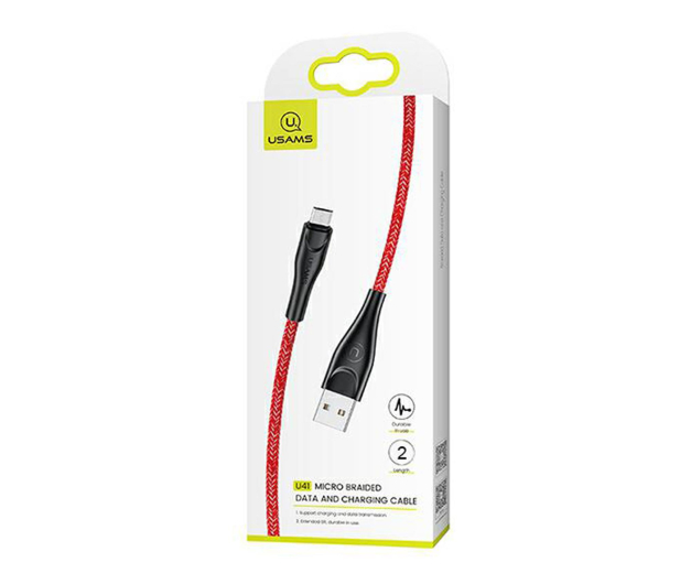 USAMS Kabel pleciony U41 microUSB 2m 2A czerwony Fast Charge - 1569037 - zdjęcie 9